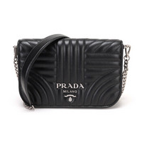 PRADA 普拉达 女士Diagramme系列  黑色 银色LOGO羊皮单肩斜挎包小方包 1BP013 2B0X F0002 V COI