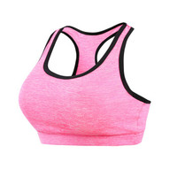 范迪慕 瑜伽背心式运动文胸女防震聚拢健身内衣跑步胸衣夏 FW2018-粉色-单件背心-L