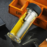 WANXIANG 万象 V20 315ML双层耐热玻璃杯 商务办公水杯带滤网水杯便携泡茶杯 黑色