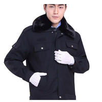 谋福 9659 保安大衣防寒服 加厚秋冬季加长加厚棉衣 物业执勤棉衣制服工装（经典执勤棉衣 单独上衣 -180）