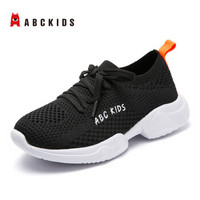 abckids童鞋 2019春季新款儿童网面运动鞋男女童系带休闲透气跑鞋DP91330402 黑色34码