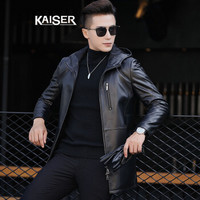 凯撒 KAISER 皮衣 春季男士新款连帽休闲时尚皮衣百搭男式外套上衣 黑色 170/88A