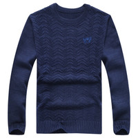 吉普盾 针织衫男士圆领纯色毛衣男装商务休闲针织衫 D9307 宝蓝 XL