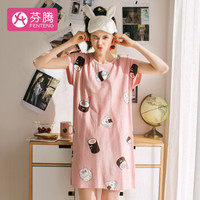 芬腾 2019年春夏新品个性图案圆领棉闺蜜短袖家居服女士睡衣睡裙X980A21482 粉色 XXL