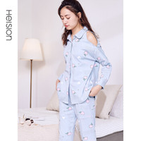 海之宁 睡衣女春秋季纯棉 时尚性感露肩开衫长袖家居服套装 卡通可爱甜美居家服出门可外穿 WJL003 XL码