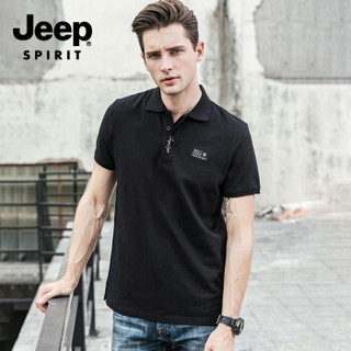 吉普 JEEP 男士POLO衫  2019春夏季新品男士短袖T恤翻领POLO衫潮流韩版修身男装  FSM-1036 黑色 L