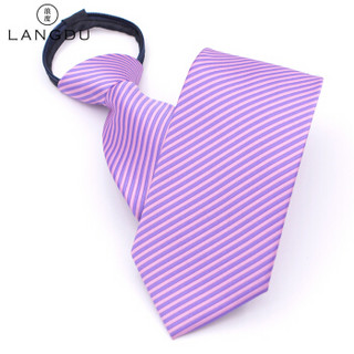 浪度拉链领带男士 8cm宽易拉领带 商务正装懒人领带 礼盒装 粉色细条纹
