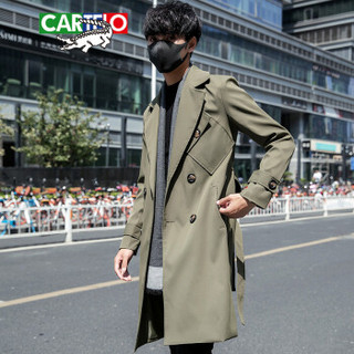 卡帝乐鳄鱼（CARTELO）风衣 男士潮流双排扣中长款夹克大衣外套305A-F802军绿色3XL