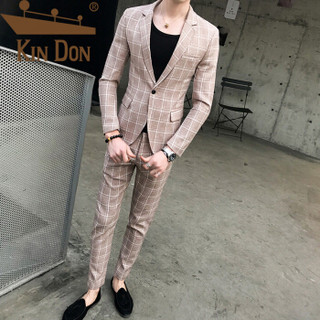 金盾（KIN DON）西服 春季新款格子休闲社会小西服 A328 -1903 卡其色 L