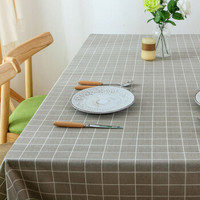 PLUS会员：AVIVI 艾薇 桌布布艺 防水棉麻餐桌布茶几垫台布长方形书桌垫100*140灰格子