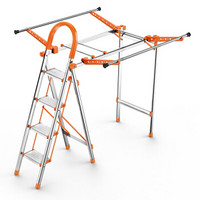 肯泰 家用梯子 折叠晾衣架 室内多功能两用人字梯 加厚铝合金四步梯豪华版橙色