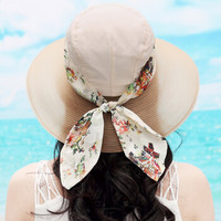 兰诗雨春夏帽子女拼色大沿遮阳帽户外可折叠防晒沙滩帽M0480 浅米色