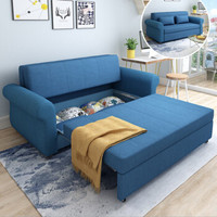 摩高空间乳胶沙发床现代简约储物布艺可折叠两用推拉双人沙发床1.5米-Z07蓝色