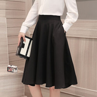 JIANZHI 简芷 春季甜美时尚中长款韩版百褶半身裙Q1829-2 黑色 L
