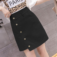 HMDIME 百搭排扣半身裙女新品 高腰韩版ins超火的牛仔短裙港味A字裙 MMFS7763 黑色 XL