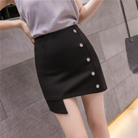 HMDIME 半身裙女2019春夏新款 单排扣时尚包臀短裙不规则一步裙 GGSS1833 黑色 2XL