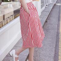 AUDDE 2019夏季新款女装新品半身裙女简约条纹百搭高腰大摆a字裙韩版长裙 zx3E02-8604 红色 L