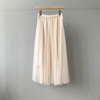 维迩旎 2019春夏季新款女装新品重工网纱半身裙中长款仙女裙子 HCHYS5893 杏色 M