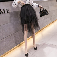 HMDIME 不规则网纱裙女 2019春夏新款 纱裙松紧腰中长款蛋糕裙半身裙 GGSS1828 黑色 L