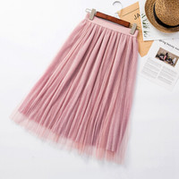 BANDALY 蹦跶狸 夏季新款女装新品半身裙女金边高腰超大摆中长款网纱蓬蓬裙 HCNZB332 粉色 均码