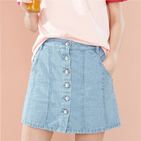 佐丹奴（Giordano） 女装半身裙 彼尔梦  裙纽扣门襟中腰牛仔半身裙13469212 01浅蓝色 小码(155/58A)