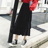 薇图 vitto 女装 2019年春款高腰显瘦宽松拼接蛋糕裙金丝绒中长款裙半身裙 HC03VT66 蛋糕裙 L