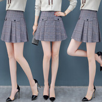 AUDDE 2019春夏季新款女装新品半身裙女短裙百褶短款裙子a字蓬蓬裙摆黑色高腰 HZ2117-9007 格子 S