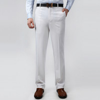 凯撒 KAISER 西裤男 夏季薄款透气亚麻西裤 商务休闲直筒西裤长裤 632白色 33(2尺6)