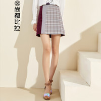 尚都比拉（Sentubila）个性撞色拼接格子A字裙2019春季新品修身显瘦191Q2423182 红配格子 M