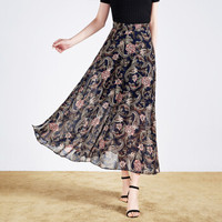 她池女装春装新款印花长裙雪纺鱼尾裙荷叶边高腰显瘦大摆裙韩版A字裙伞裙 T91Z0265A28XL  花色 XL