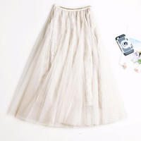 BANDALY 蹦跶狸 春夏季新款女装新品半身裙女高腰修身大摆裙名媛气质蕾丝裙纱网裙 zxALQY213 杏 均码