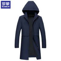 罗蒙 (ROMON) 风衣男 春秋新款连帽舒适修身商务休闲中长款外套男装9JK941009 藏青 190