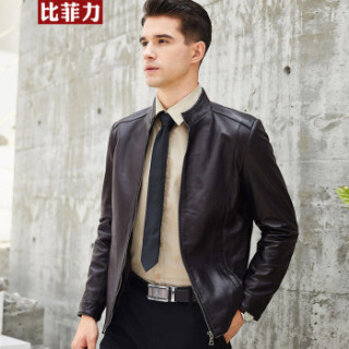 比菲力(BEVERRY)2018秋季新款立领绵羊皮衣男海宁皮夹克修身绵羊皮外套男士 棕色 3XL