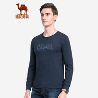 骆驼（CAMEL）男装 T恤男时尚圆领纯色字母绣花长袖上衣D8A374272深蓝M