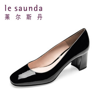 le saunda 莱尔斯丹 时尚优雅通勤OL职业圆头套脚粗跟女单鞋 LS 9T59001 黑色牛漆皮 37