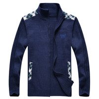 吉普盾 针织衫男装长袖毛衣立领开衫外套 D9304 宝蓝 S