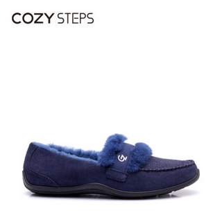 COZY STEPS 澳洲羊皮毛一体时尚保暖休闲豆豆鞋6D010 海军蓝 36