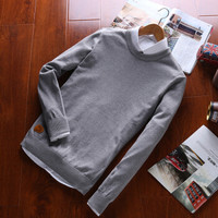 吉普盾 棉毛衣男装韩版修身加绒打底衫男 浅灰 XL