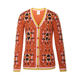 BARRIE 女士CHESSBOXING 系列 长袖羊绒立体提花开衫 橙色/花色 S
