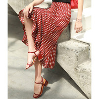 她池女装2019春季新款鱼尾半身裙时尚波点高腰中长款ins超火裙子chic长裙女T91Z0054A30M 红色 M