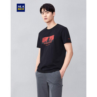 HLA海澜之家短袖T恤男2019夏季新品时尚印花花纹款圆领短T男款HNTBJ2R025A黑色花纹(25)190/104A(56)