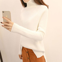 AUDDE 2019春季新款女装新品针织衫女纯色毛衣韩版高领宽松打底套头针织衫长袖 HCLM-53 白色 均码