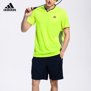 adidas 阿迪达斯 运动服男款 休闲跑步T恤 透气羽毛球服 S90098 XXL码 荧光黄