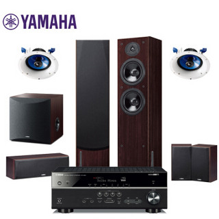 雅马哈（Yamaha）RX-V585 全景声 家庭影院音响 功放音箱套装 WIFI蓝牙 NS-F51+P51+SW050+IC600 胡桃木色