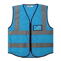 谋福 80072 反光马甲反光背心 救援服施工夜间作业警示服反光衣骑行环卫施工服（口袋款 荧光蓝）
