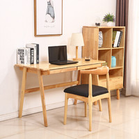 摩高空间北欧实木电脑桌现代简约家用办公桌日式小户型1.2米带抽屉含椅书桌-原木色TB16
