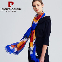 皮尔卡丹桑蚕丝巾女2019年春夏新品高档真丝纱巾薄款夏季防晒海边旅游日常送礼装丝绸围巾女 E12TM5701 宝兰