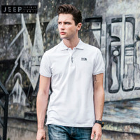 吉普JEEP短袖T恤男POLO衫男士2019夏装新品半袖翻领纯色棉男装FSMS1036白色 3XL