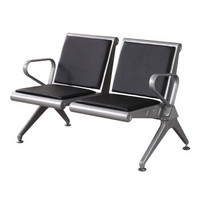 中伟（ZHONGWEI）机场椅公共连排椅医院候诊椅银行等待椅加厚二人位加皮垫-黑色