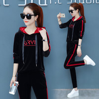 AUDDE 2019春季新款女装新品卫衣女韩版显瘦运动服套装时尚休闲长袖卫衣两件套 HZ6058-2616-TZR 黑色 XXL